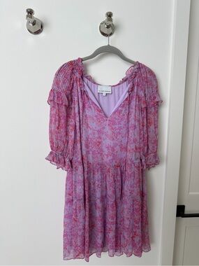 Gilner Farrar pink floral ruffle mini dress